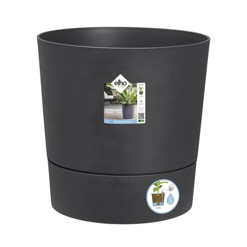 ELHO Pot de fleur Greensense Aqua Care rond - Ø 43 x H 43 cm - Intérieur,extérieur - 100% recyclé - Gris