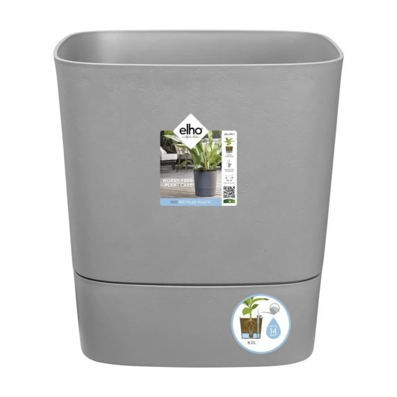 ELHO Pot de fleurs Greensense Aqua Care Carré 38 - Ciment Clair - Intérieur/extérieur - Ø 38 x H 38.9 cm