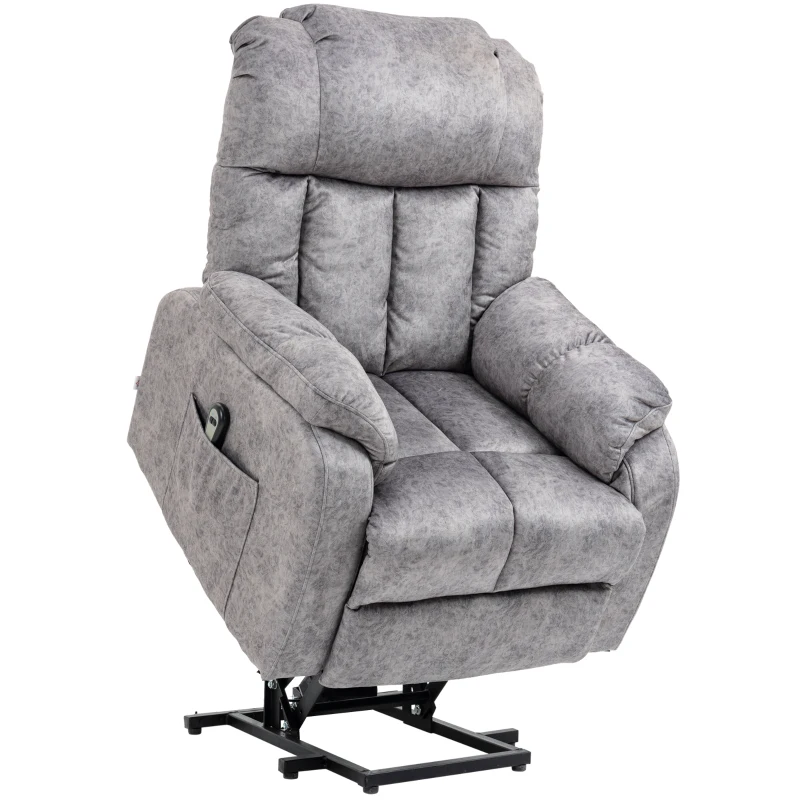 HOMCOM Sillón Levanta Personas Tapizado en Terciopelo con Reclinación 135° Mando a Distancia y 2 Bolsillos 91x83x100 cm Gris