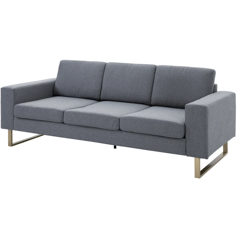 HOMCOM 3 Seater Sofa - Linen Upholstered, Cozy Padded Couch with Steel Legs, Backrest, and Wide Armrests for Living Room, Bedroom, Dark Grey