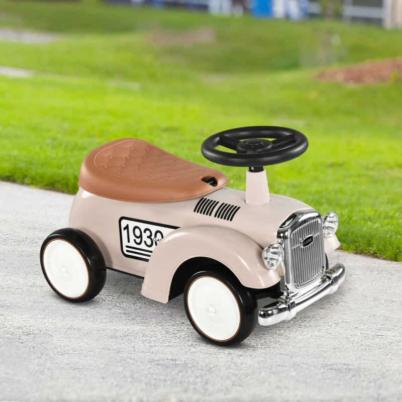 AIYAPLAY Porteur enfants voiture véhicule à pousser multi-équipée 12-36 mois coffre klaxon style vintage blanc crème(m-8)