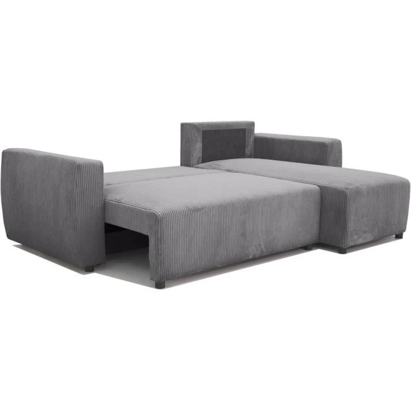 Canapé d'angle convertible réversible 3-4 places PHARELL - velours côtelé Anthracite - Coffre de rangement - L224 x P155 x H85 cm