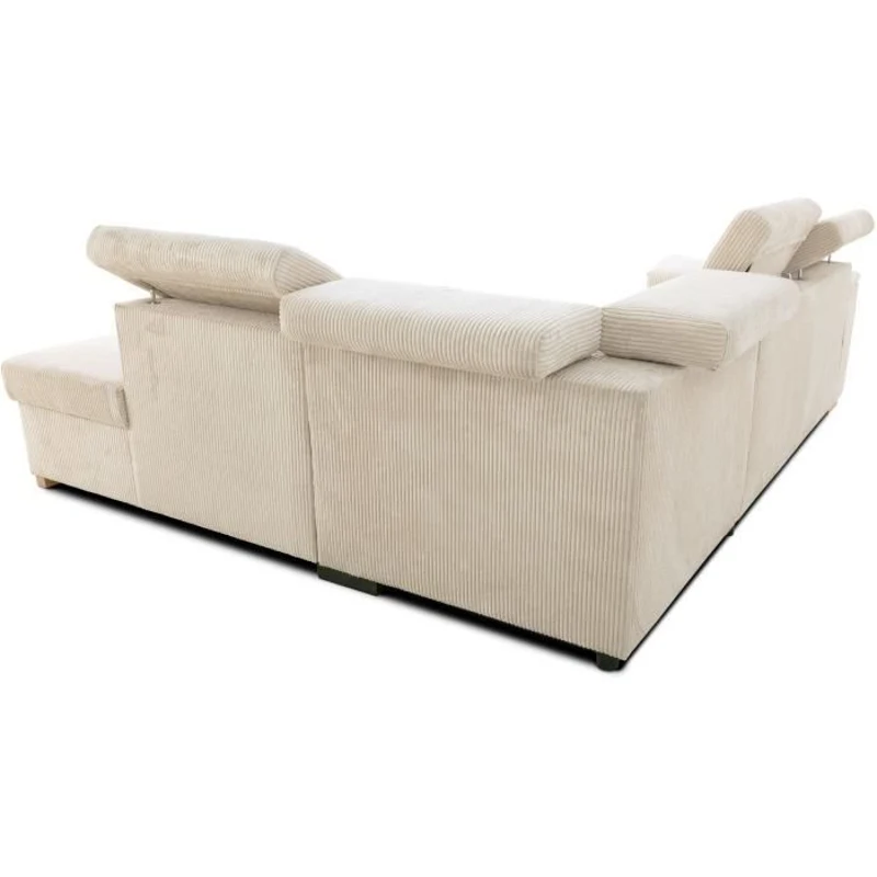 Canapé d'angle convertible réversible 5 places DAYTONA - Velours côtelé beige - Coffre de rangement - L 260 x H 94 x P 216 cm