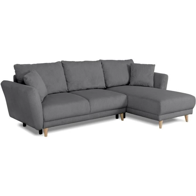 Canapé d'angle convertible réversible - 3 / 4 places - CLAUDIUS - Tissu Velours côtelé Anthracite - Coffre - 244 x 158 x 86 cm