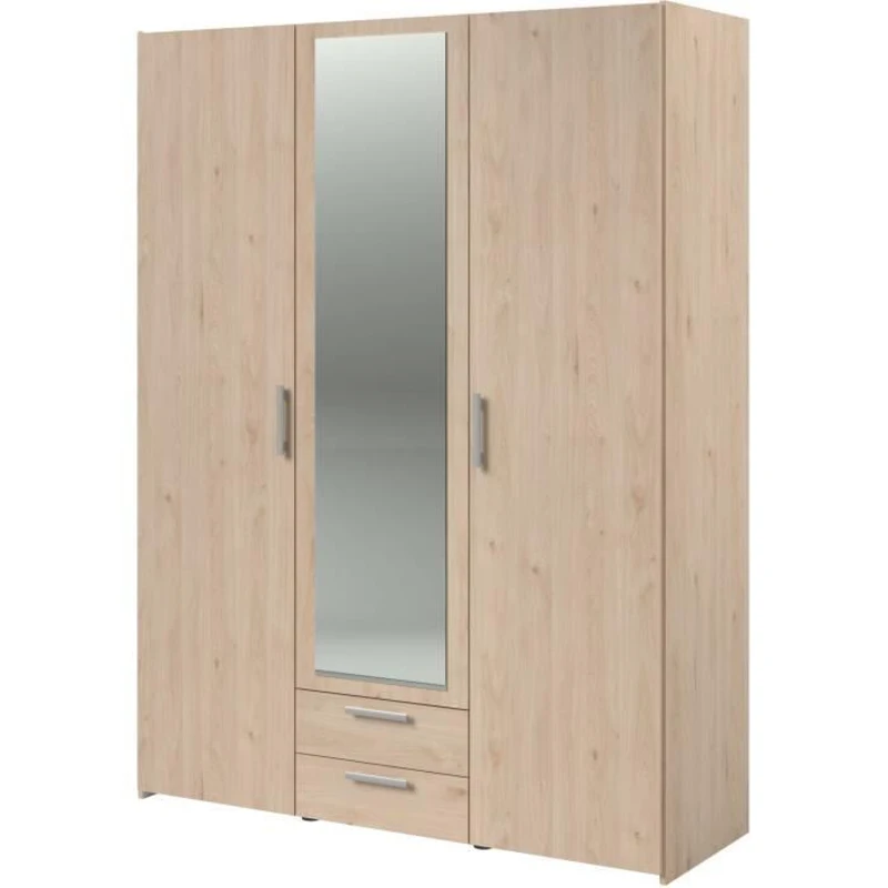 Armoire VARIA - Décor chene - 3 portes  + 2 tiroirs + miroir -  L 150 x H 200 x 51 cm