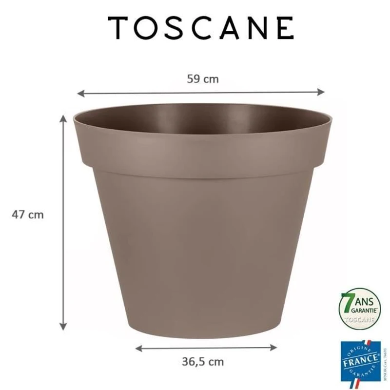 EDA Pot de fleur rond TOSCANE - 76 L - Ø 60 x H 47 cm - Taupe
