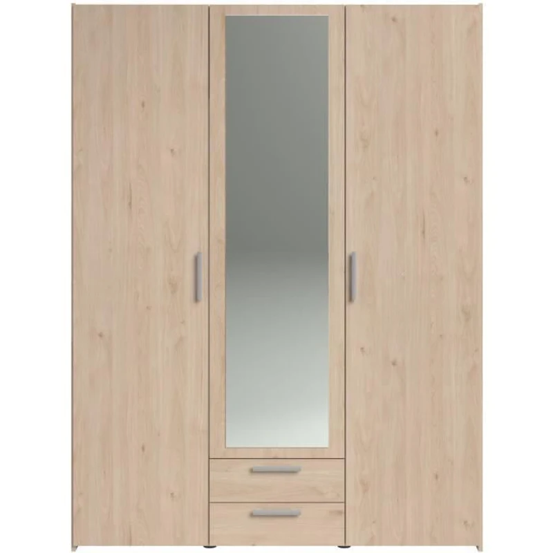 Armoire VARIA - Décor chene - 3 portes  + 2 tiroirs + miroir -  L 150 x H 200 x 51 cm