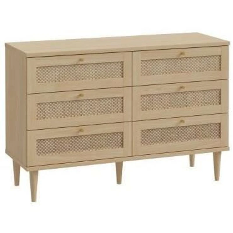 Commode - 6 tiroirs - Décor Chene - Cannage -  L120 x P41,4 x H80 cm - CALASETTA