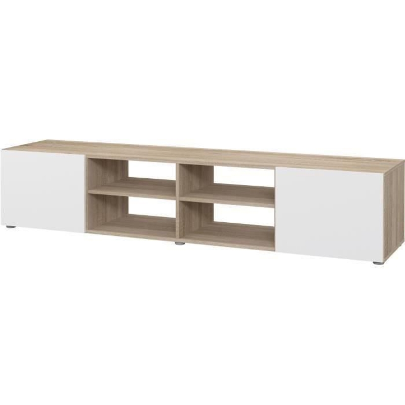Meuble TV PILVI - Blanc et chene - L 180 x P 42 x H 37 cm