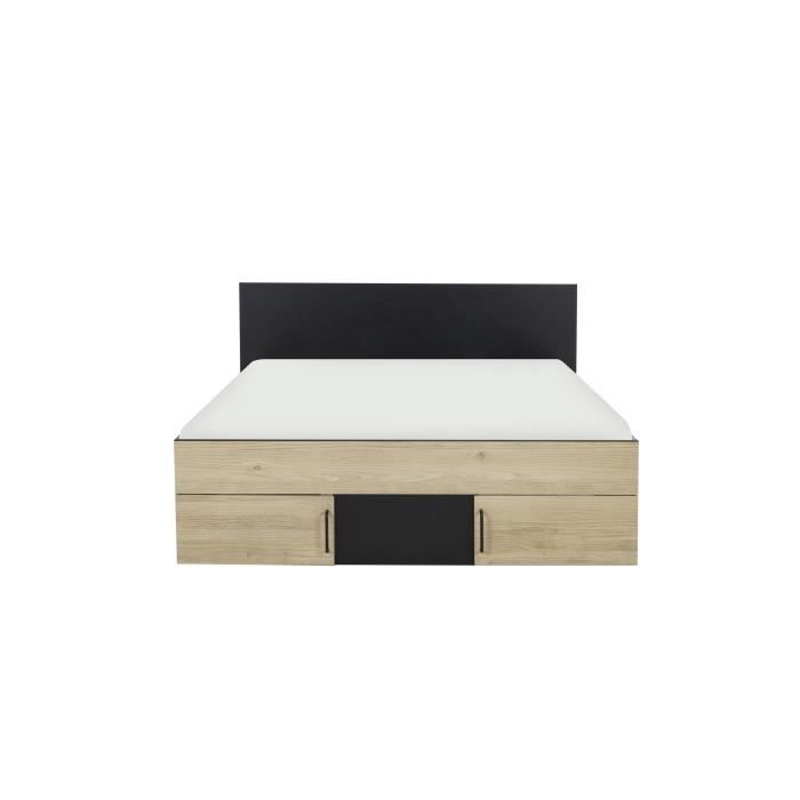 DIAGONE Lit adulte avec tiroirs de rangement  - Chataignier et noir - 140 x 190 - SWIVEL