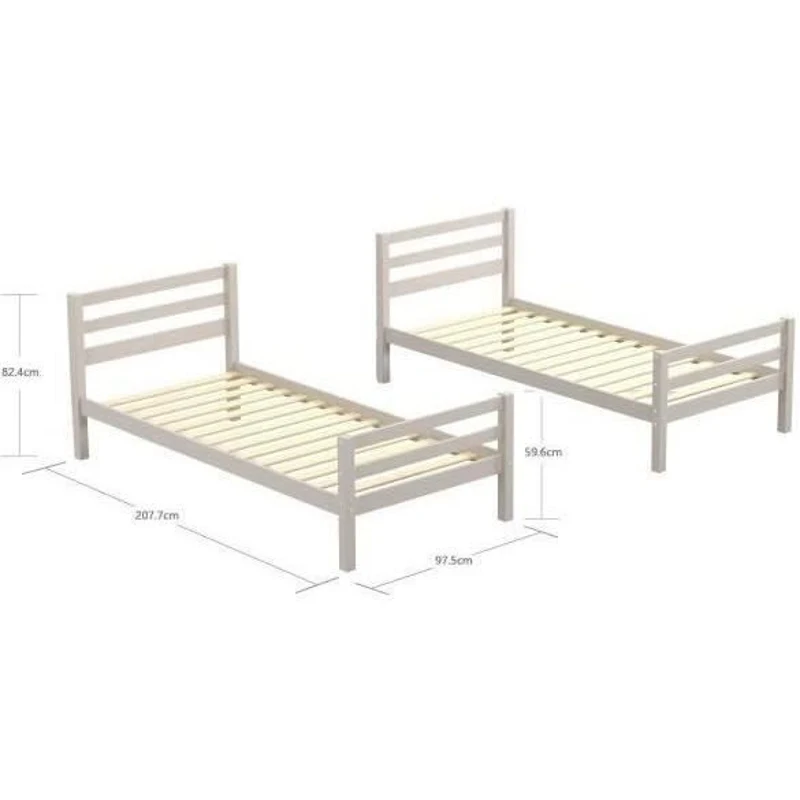 Lits superposés séparables enfant - 2x90x200 cm - Pin massif gris clair - Sommier inclus - ANDO