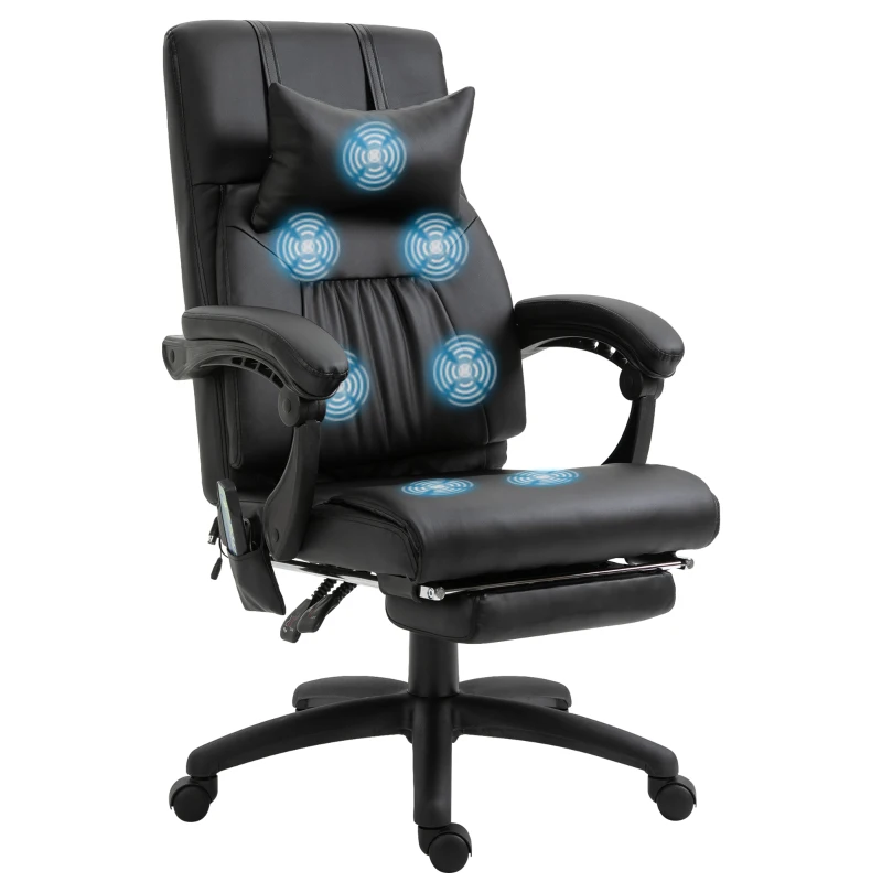 Vinsetto Fauteuil de bureau manager massant repose-pied + tétière intégrés dossier inclinable hauteur réglable 68 x 79 x 104-112 cm noir