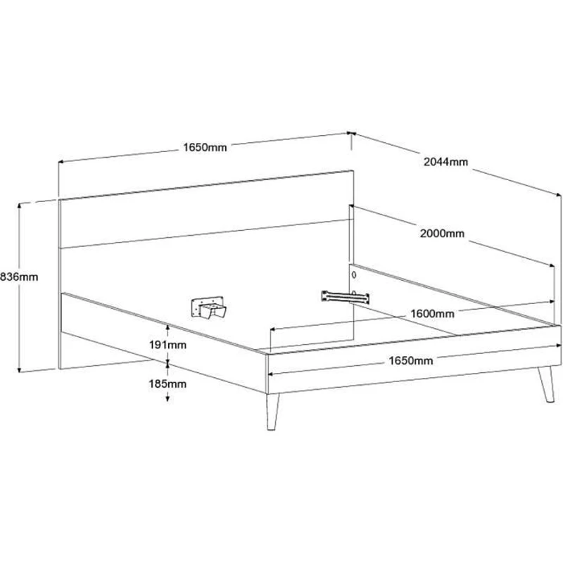 Lit adulte - AALBORG - 160 x 200 cm - Blanc / Chene - PARISOT