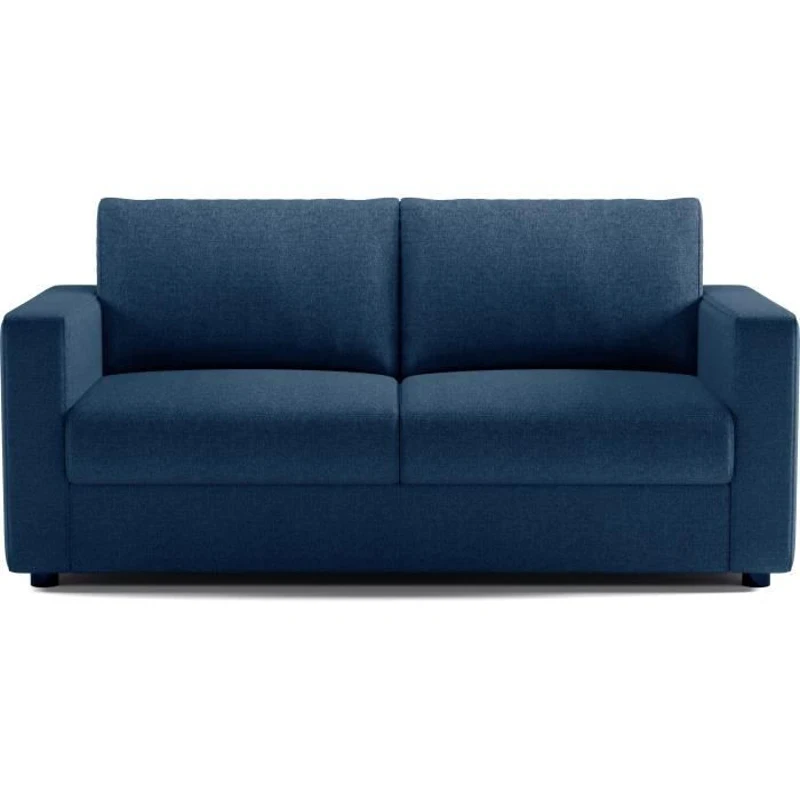 Canapé 3 places - Delta - Tissu Bleu - Convertible semi-express matelas 13cm - 190 x 92 x 90 cm