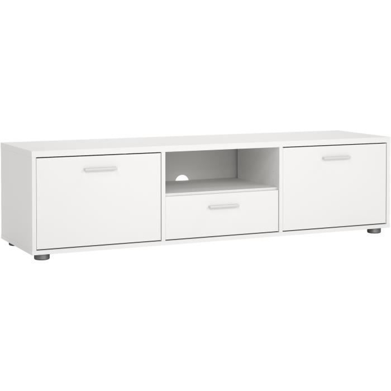 Meuble TV - MEDIA - Blanc mat  - 2 portes, 1 tiroir - 147,2 x 39,8 x 38,4 cm