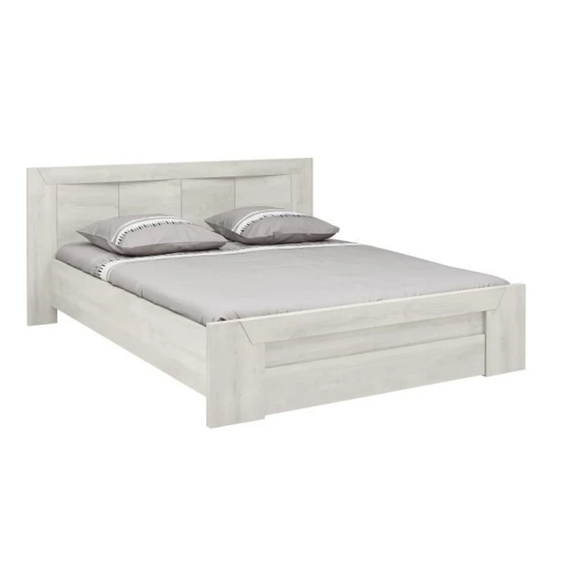 Lit adulte EDEN 160X200 cm - Bois et chene blanchi - 1 tiroir + 6 niches - Tete de lit incluse - GAMI