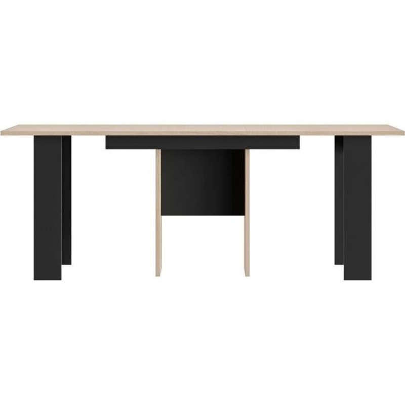 Table console extensible - DIAGONE - EXIT - Chene clair / Noir - Jusqu'a 14 couverts - 160/295 x 80 x 77 cm