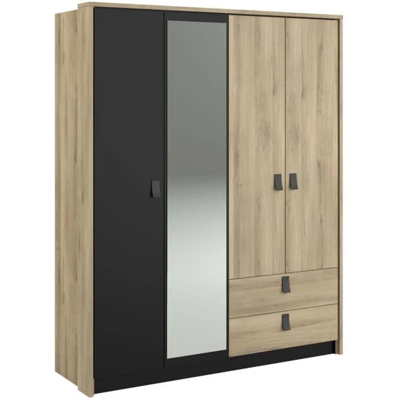 Armoire - Chene / Noir - 4 portes 2 tiroirs - 162 x 52,1 x 199,2 cm - PARISOT