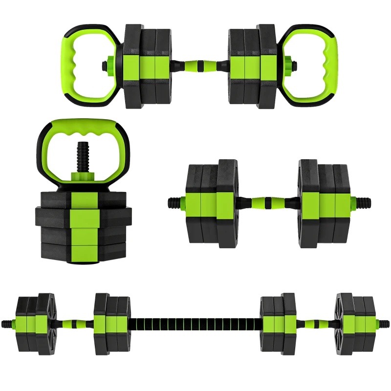 SPORTNOW Ensemble d'Haltères Ajustables 20 kg 4 en 1 comme Kettlebell Barre Haltères Support pour Flexions pour Gym Maison
