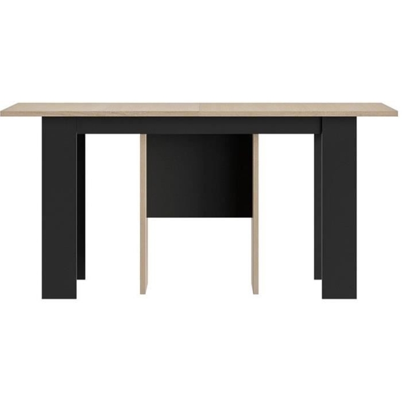 Table console extensible - DIAGONE - EXIT - Chene clair / Noir - Jusqu'a 14 couverts - 160/295 x 80 x 77 cm