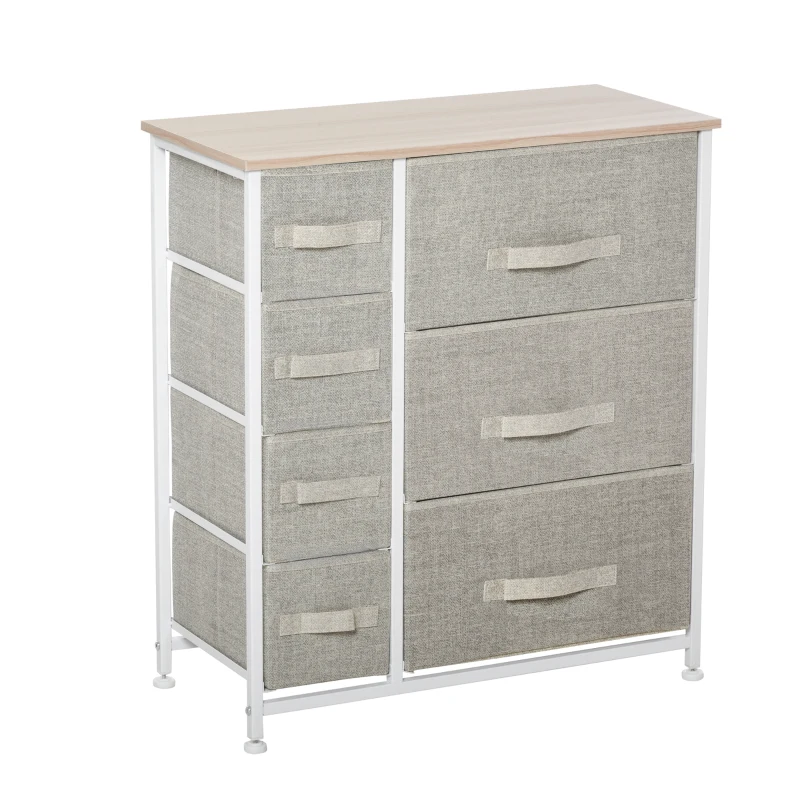 HOMCOM Kommode, Sideboard, 7 faltbare Stoffschubladen, Metallgestell, 63,5 x 30 x 71 cm, Hellgrau