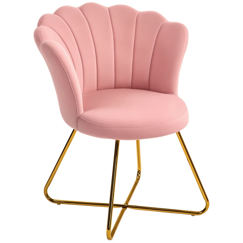 HOMCOM Sedia Moderna Ergonomica con Schienale a Petalo Vellutato Rosa e Gambe Incrociate Oro, 69x64x80 cm