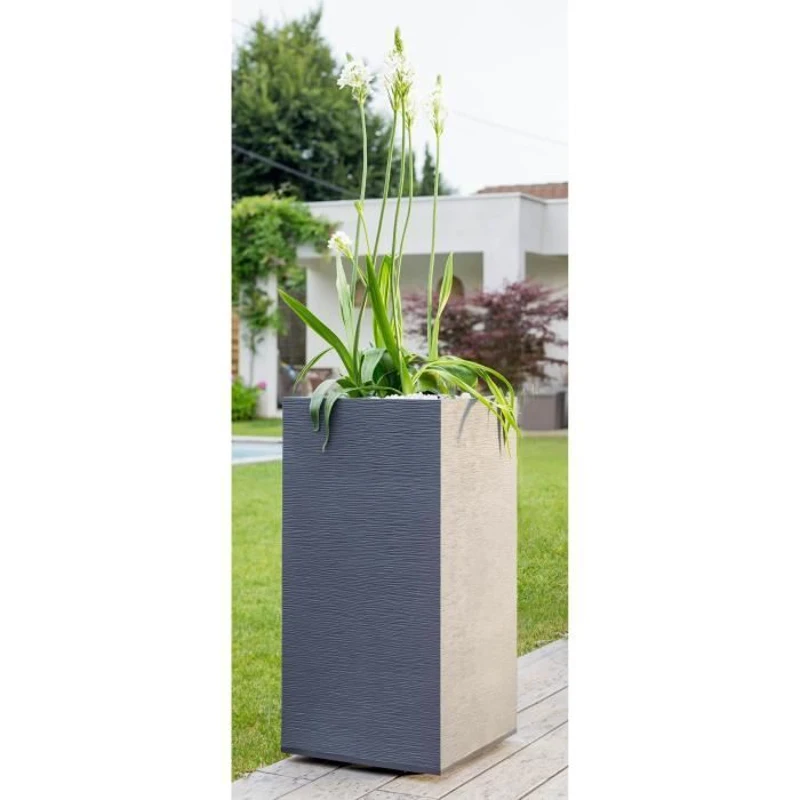 EDA Pot de fleurs haut carré GRAPHIT - 31 L - 39,5 x 39,5 x H 80 cm - Gris anthracite