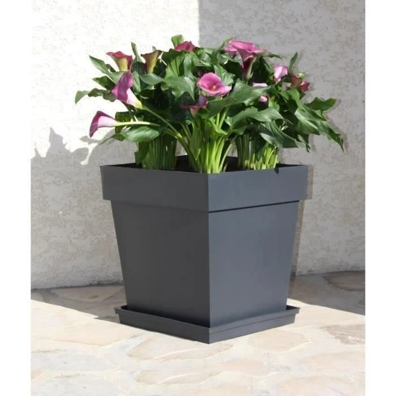 Pot de fleur Carré 40 cm - EDA – Toscane - 39 x 39 x H.39 cm - 38 L - Gris Anthracite