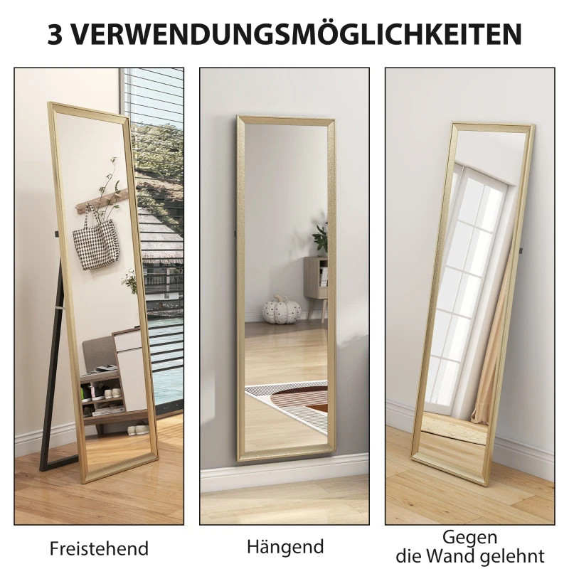 HOMCOM Staande Spiegel, flexibel plaatsbaar, 160 x 50 cm, Goudtint