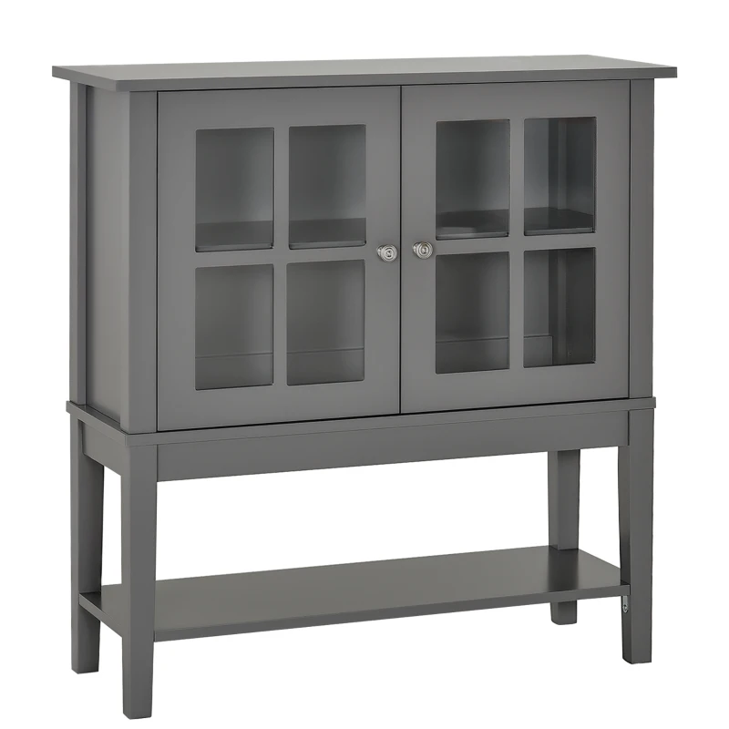 HOMCOM Armario Auxiliar Interior para Cocina Salón Aparador Cocina de Almacenamiento Estilo Vitrina Multifuncional con Estantes Inferior Puertas Sisteme Antivuelco 80x28x84cm Color Gris