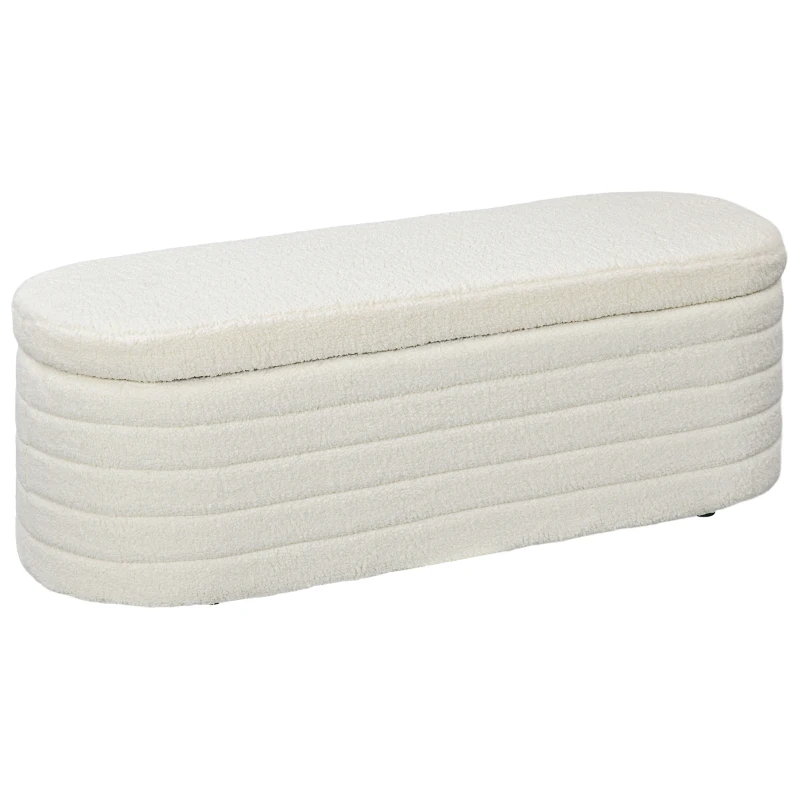 HOMCOM Panca Fondo Letto in Tessuto Teddy con Vano Contenitore per Ingresso e Camera, 116x41x40.5cm, Crema