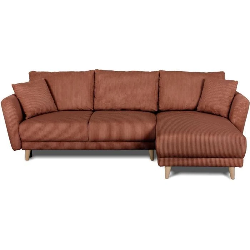 Canapé d'angle convertible réversible - 3 / 4 places - CLAUDIUS - Tissu Velours côtelé Terracotta - Coffre - 244 x 158 x 86 cm