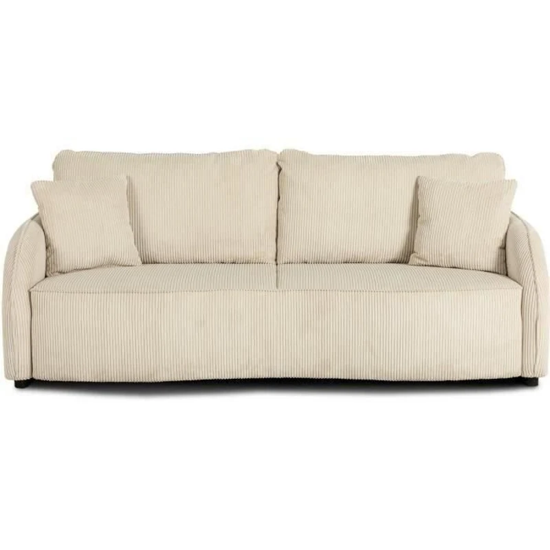 Canapé convertible 3 places - BARI - Velours cotelé - Perle - Coffre de rangement - 215 x 89 x 100 cm