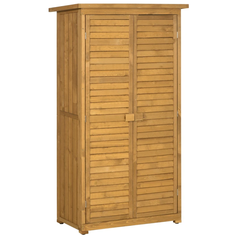 Outsunny Armario de Jardín 0,31 m² Cobertizo de Exterior con 2 Puertas y 2 Estantes Interiores 87x46,5x160 cm Madera Natural