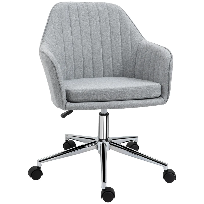 Vinsetto Chaise de bureau design contemporain dossier accoudoirs striés hauteur réglable pivotant 360° piètement chromé lin gris clair