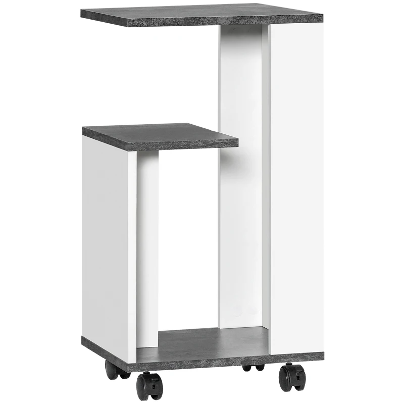 HOMCOM Nachtschrank, mit 4 Rollen, 3 Regale, 35 x 29,5 x 65,5 cm, Grau/Weiß