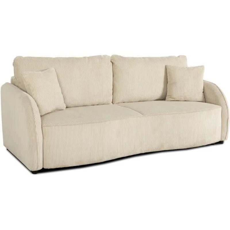 Canapé convertible 3 places - BARI - Velours cotelé - Perle - Coffre de rangement - 215 x 89 x 100 cm