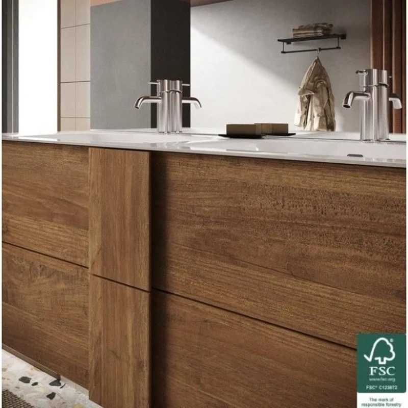 Meuble suspendu double vasque - 2 tiroirs -  L120 x H53 x P47cm - Coloris chene mercure - Style scandinave - JUNE