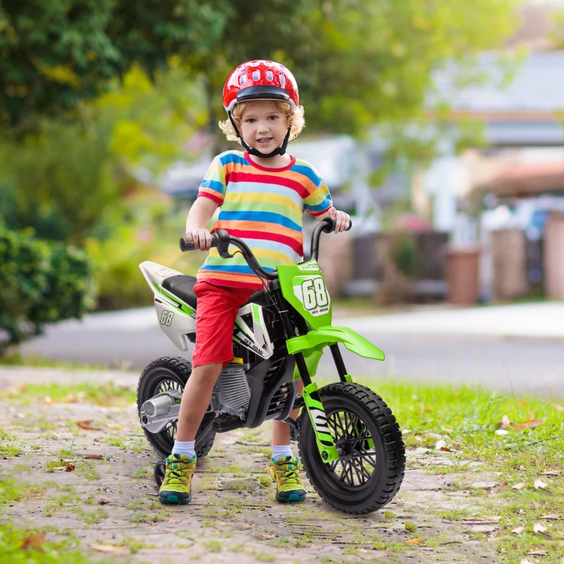 AIYAPLAY Elektrische Kindermotor met Handmatige Gascontrole, Zijwieltjes, Muziek, Groen(m-10)