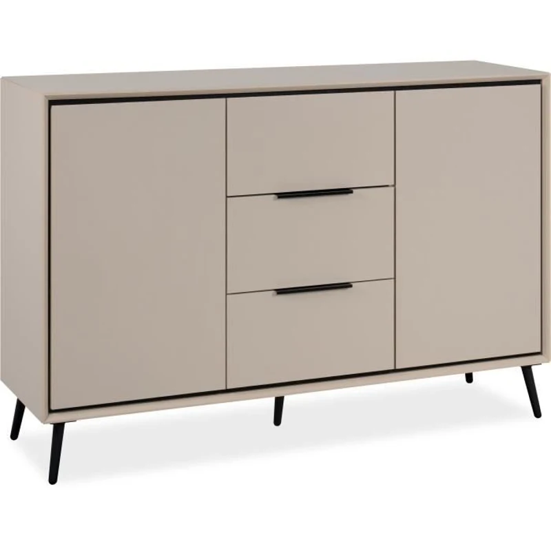 Buffet - ARONA 01B - Beige / Noir - 2 portes, 3 tiroirs - 135 x 90 x 38 cm