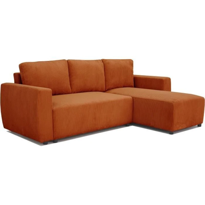 Canapé d'angle convertible 3 a 4 places PHARELL - Tissu velours cotelé terracotta - Réversible - L 224 x P 155 x H 85 cm