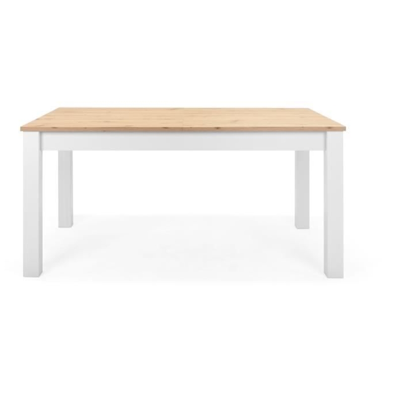 Table a manger extensible BERGEN - Décor chene artisan et blanc - Rallonge 55 cm - Jusqu'a 12 personnes - L 160-215 x P 90 x H 75 cm