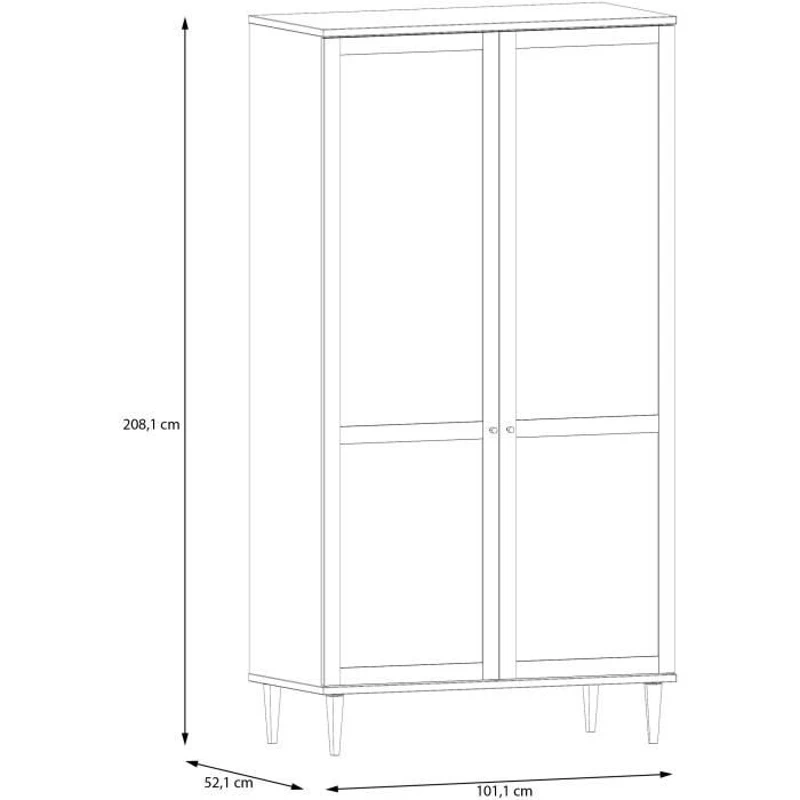 Armoire de chambre - 2 portes battantes - Décor Chene - Cannage - L110 x H208 x P54 cm - CALASETTA