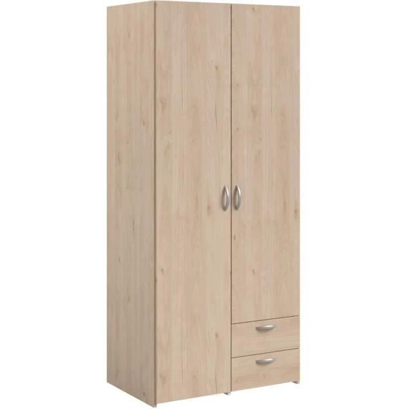 Armoire VARIA - Décor chene et blanc - 2 portes - 2 tiroirs - 80,7 x 185 x 51,3