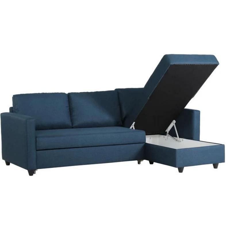 Canapé d'angle convertible réversible 3 places CATS - Tissu bleu - L 222 x P 150 x H 86 cm
