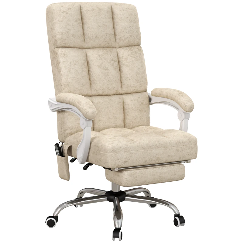 Vinsetto Bürostuhl mit Massage- & Wärmefunktion, Fußstütze, verstellbar, bis 120kg, Beige