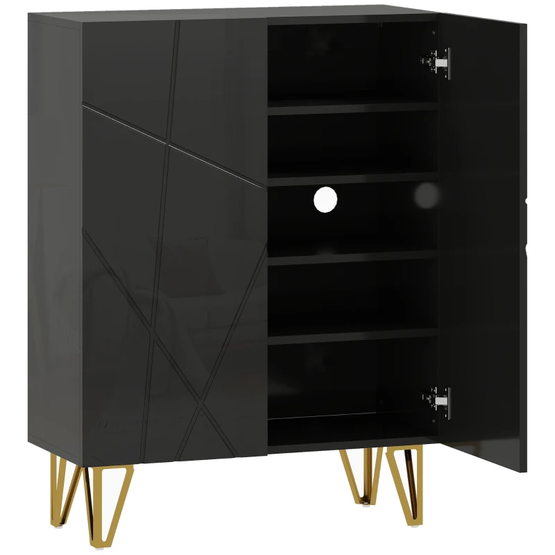 HOMCOM Schuhschrank mit 2 Türen, Schuhregal, Schuhaufbewahrung mit 3 Verstellbaren Ablagen 72 x 31,5 x 95 cm, Schwarz