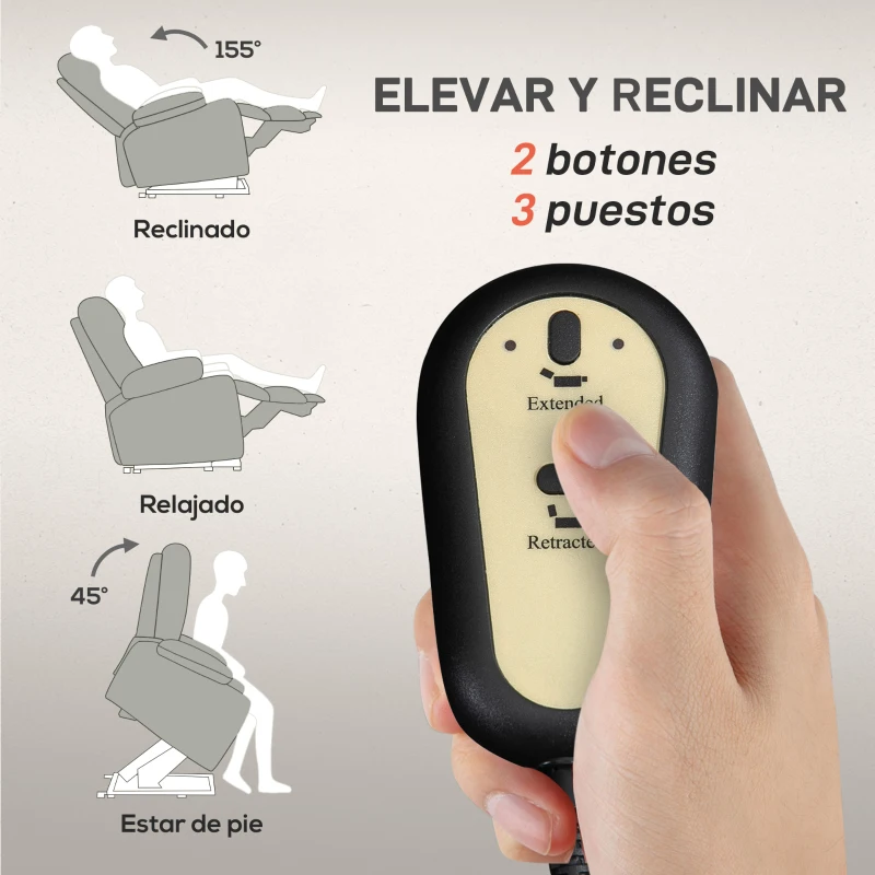 HOMCOM Sillón Levanta Personas Eléctrico con 8 Punto de Masaje Función Calentamiento 2 Controles Remotos y Bolsillo Gris Claro