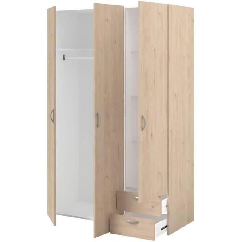 Armoire VARIA - Décor chene - 3 portes - 2 tiroirs - 120,3 x 185 x 51,3