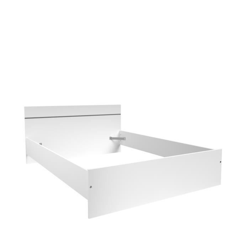 Chambre complete BOSTON : Lit adulte 140x190 + Commode + 2 Chevets - Décor blanc - Fabriqué en France